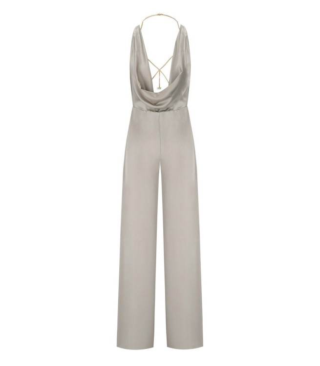 Elisabetta Franchi Pearl Grey Jumpsuit With Accessory In Grey