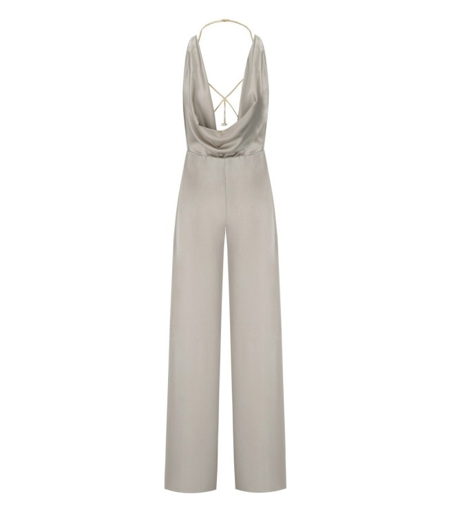 Shop Elisabetta Franchi Pearl Grey Jumpsuit With Accessory