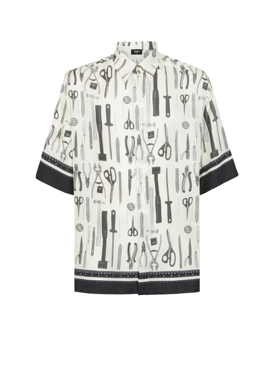 Shop Fendi Silk Shirt With Tools Print In White