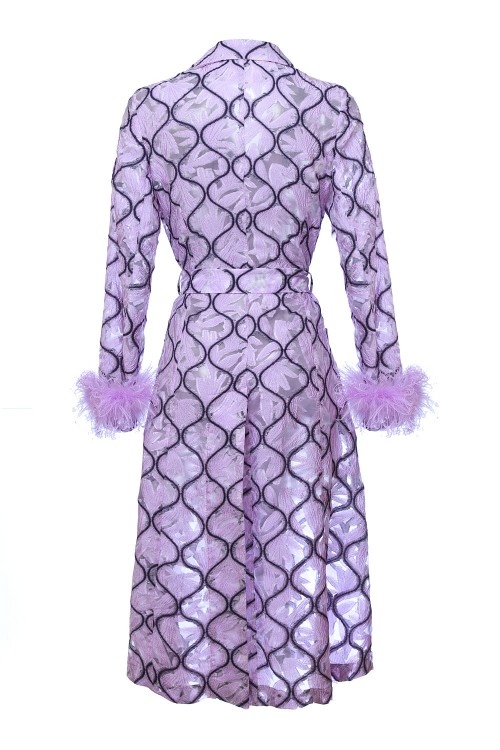 Shop Andreeva Lavender Coat № 23 With Detachable Feathers Cuffs In Purple