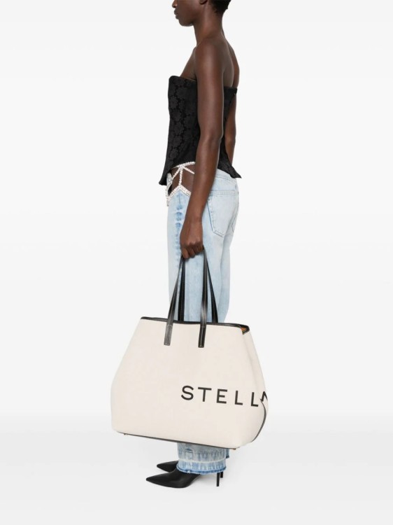 Shop Stella Mccartney Ecru Logo Print Bag In Neutrals