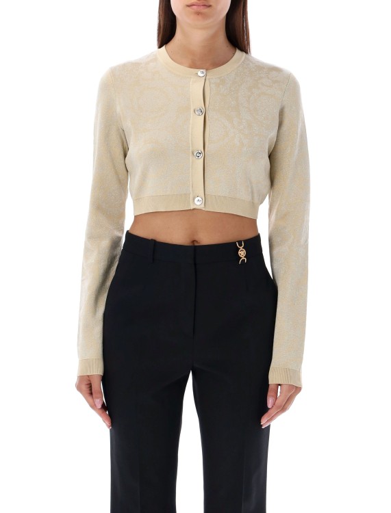 Versace Barocco Texture Cropped Cardigan In Black
