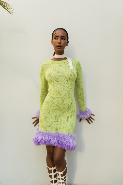 Shop Andreeva Tropic Knit Dress With Handmade Details In Green