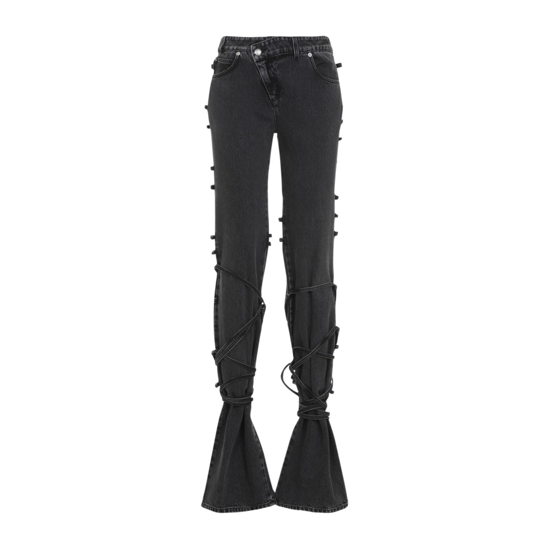 Alexander Mcqueen Flared Jeans With Unique Lace-up Detailing And High-quality Cotton Fabric In Black