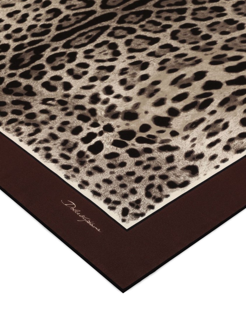 Dolce & Gabbana Silk Leopard Print Scarf In Brown