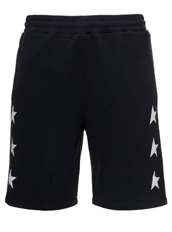 Shop Golden Goose Black Shorts With Contrasting Monogram Print In Cotton