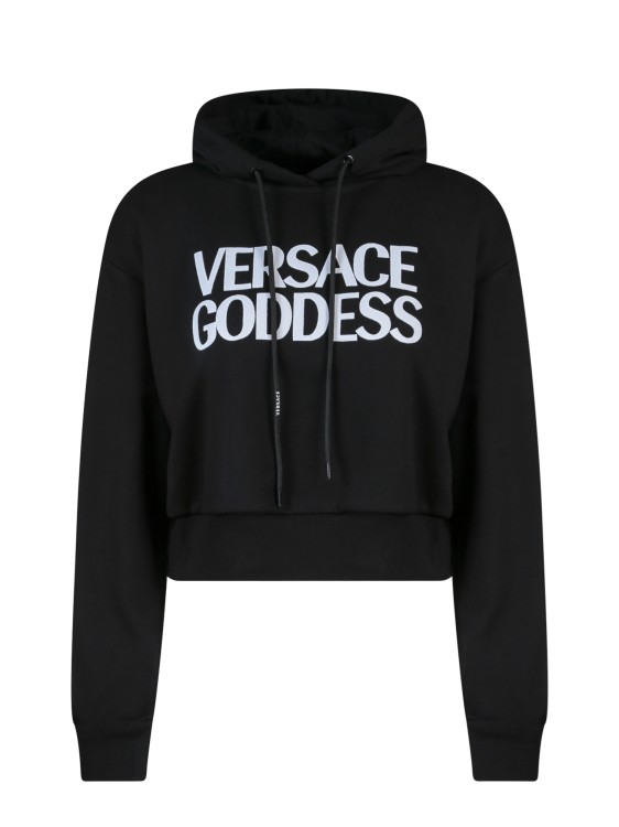 Shop Versace Crop Fit Cotton Sweatshirt In Black
