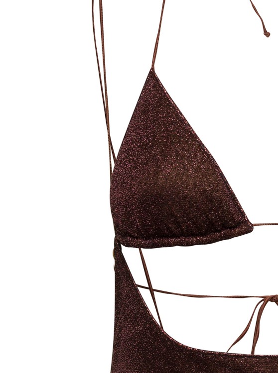 Shop Oseree Lumiere Kini Maillot' Brown Swimsuit With Cut-out Detail In Lurex
