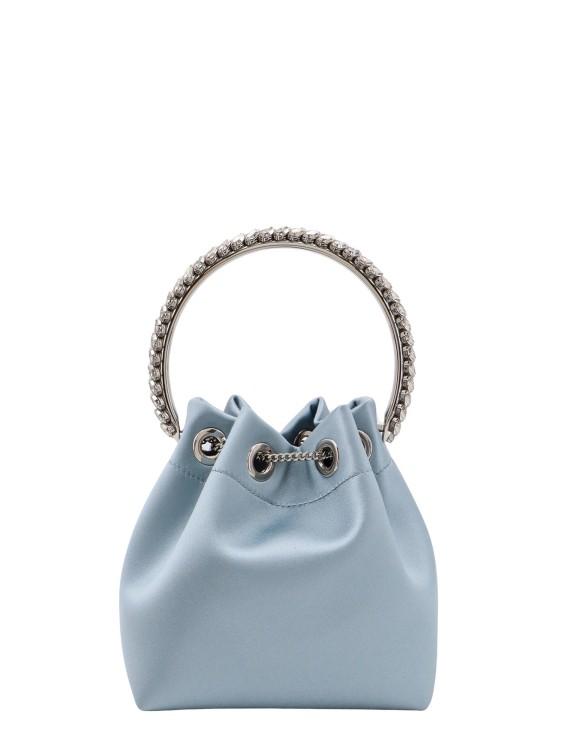 Shop Jimmy Choo Satin Bucket Bag With Crystals Detail In Blue