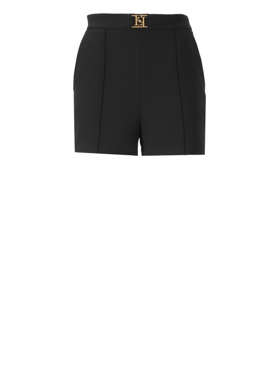Shop Elisabetta Franchi Crepe Shorts With Logo In Black