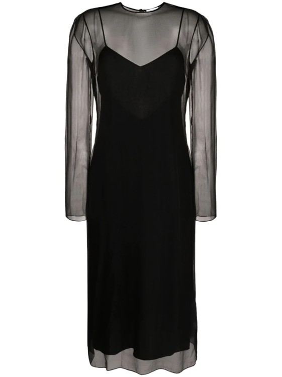 Shop Ferragamo Midi Layered Silk Black Dress