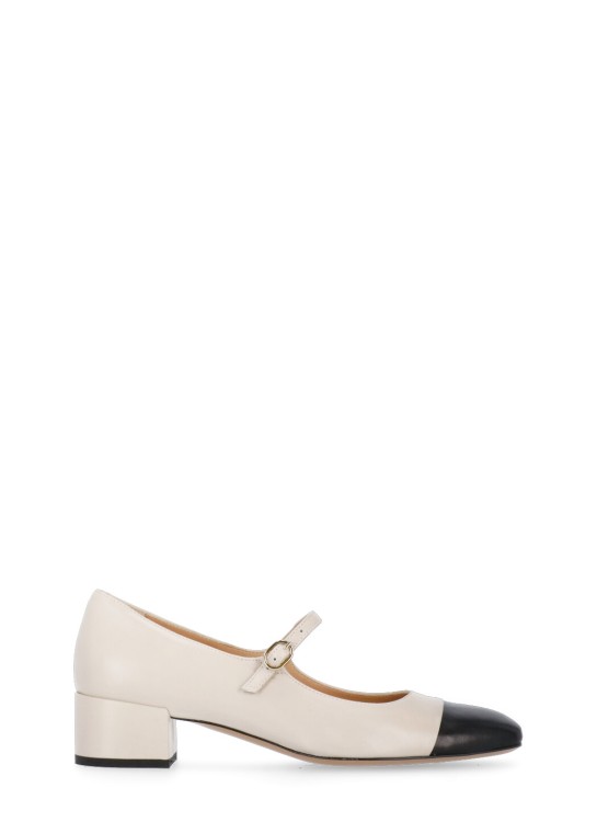 Fru Beige  Leather Mary Jane Shoes In Gray