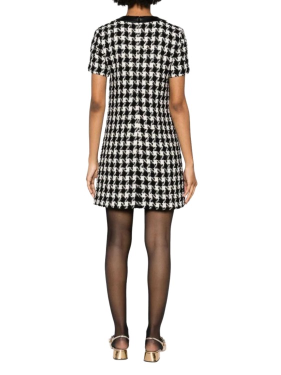 Moschino Button-embellished Houndstooth Wool-blend Tweed Mini Dress In Grey
