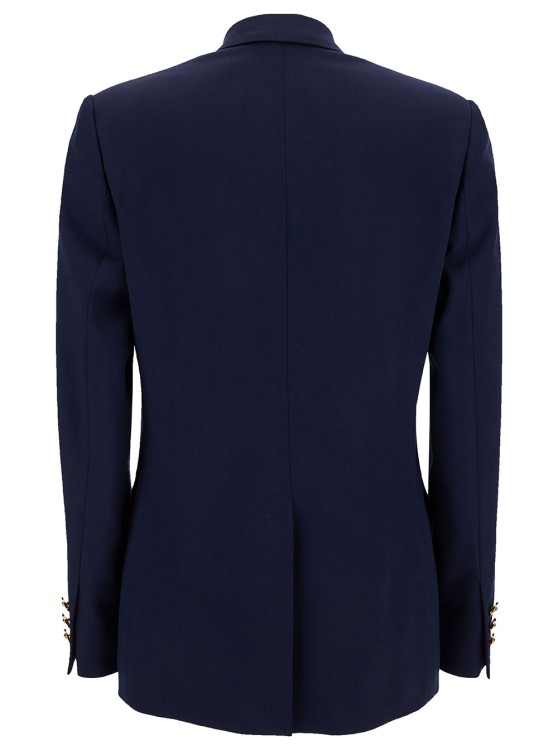 Shop Versace Blue Double-breasted Jacket With Medusa Buttons In Stretch Wool