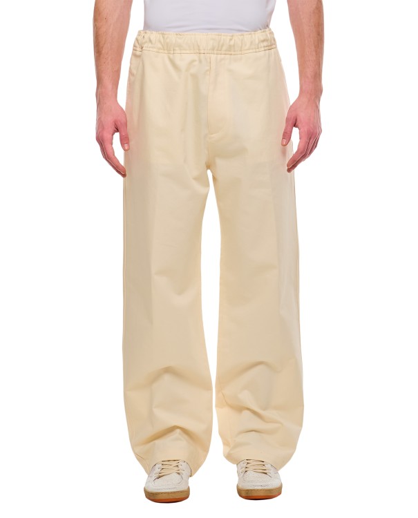 Shop Moncler Cotton Trousers In Neutrals