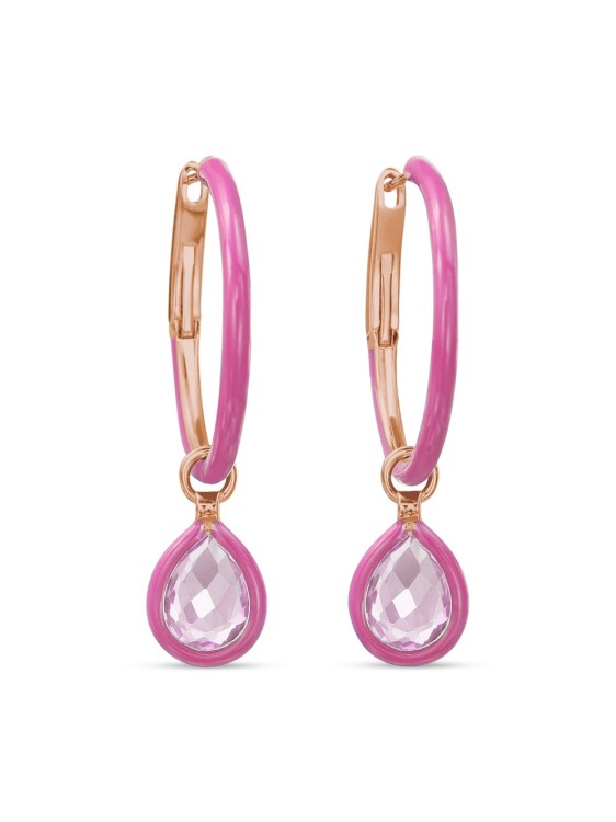 Nina Runsdorf 18k Rose Gold Small Enamel Hoop Earrings With Rose Quartz Flip Charms In Not Applicable