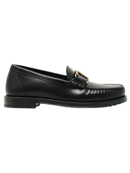 Tod's Loafer With T Buckle In Black Leather In Black