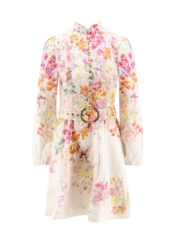 Zimmermann Linen Dress With Floral Print In Multicolor