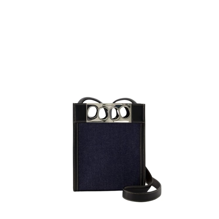 Shop Alexander Mcqueen Mini Tote Bag - Leather - Denim/black