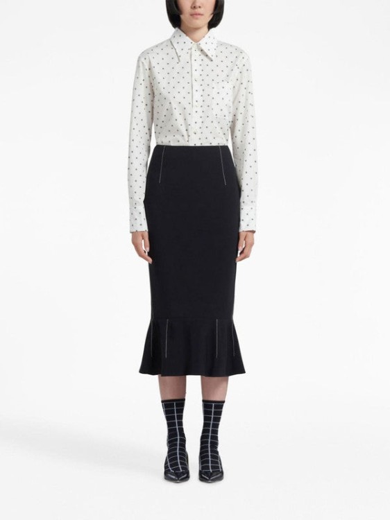 Shop Marni Contrast-stitching Peplum-hem Skirt In Black