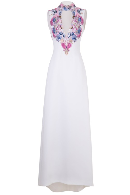 Saiid Kobeisy Crepe Beaded Maxi-dress In White