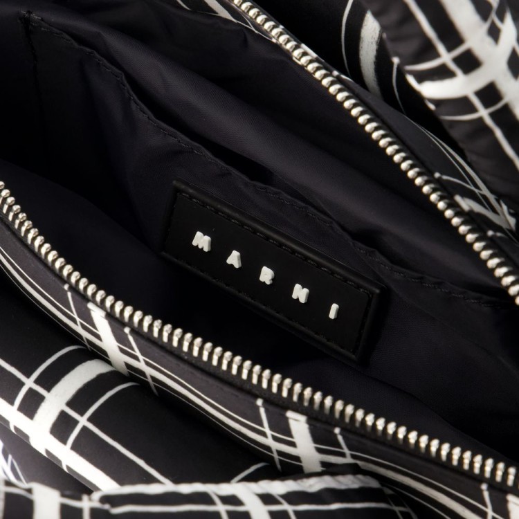 Shop Marni Ew Nylon Print Tote Bag - Leather - Black