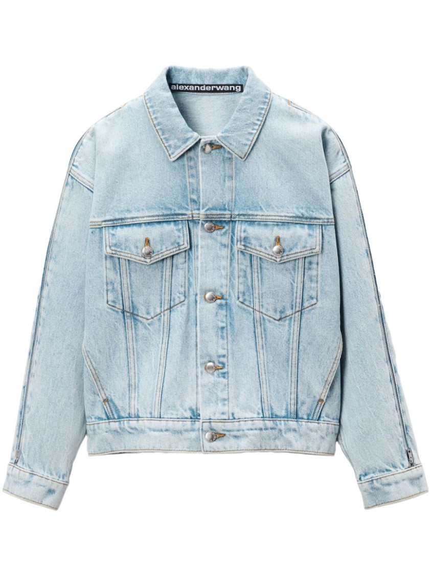 Alexander Wang Falling Back Denim Jacket With Print In Grey