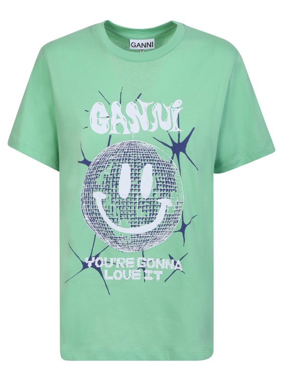 Ganni Green Disco Ball Graphic Print Organic Cotton T-shirt In Green