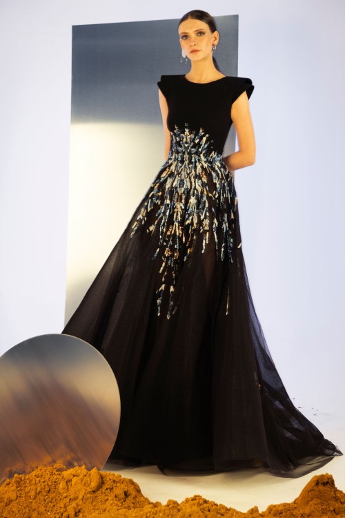 Shop Saiid Kobeisy Long Tulle Beaded Dress In Black