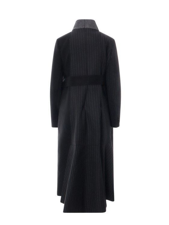 Shop Sacai Wool Coat With Striped Motif In Black