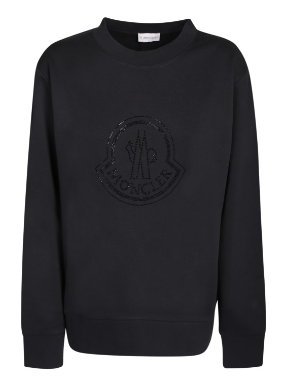 Shop Moncler Black Sweatshirt With Crystal Logo