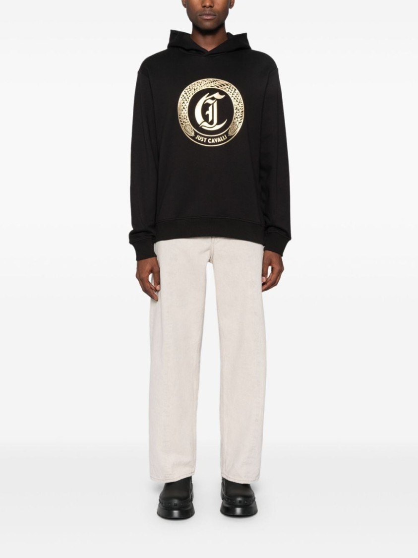 Just Cavalli Hooded Sweatshirt With Signature Logo And Premium Fabric Finish In Black