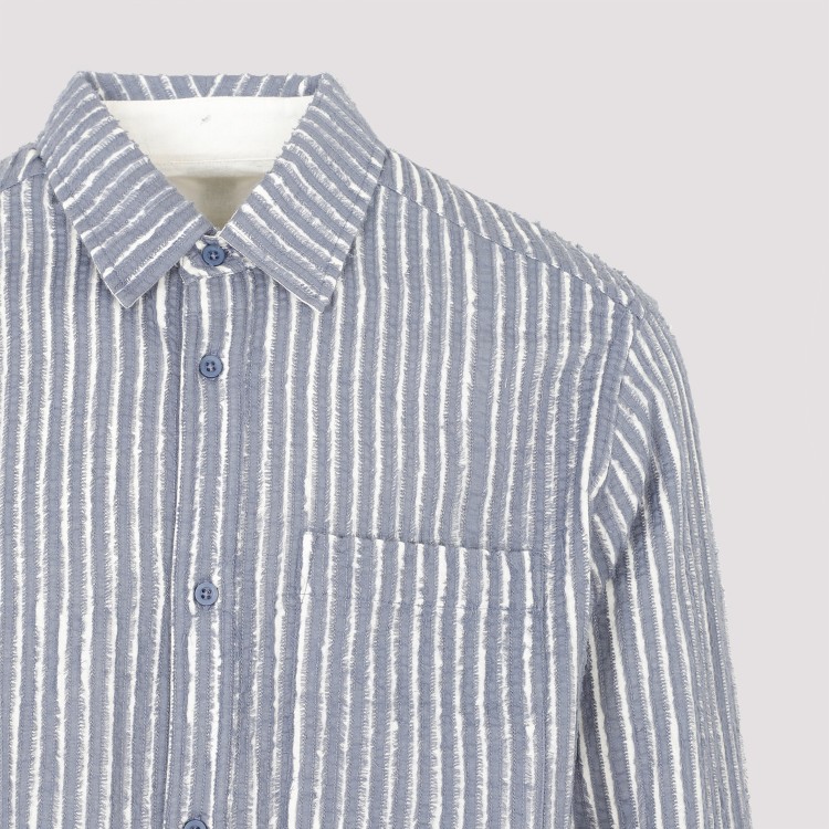 Shop Craig Green Hand-frayed Stripe Blue Chalk Cotton Shirt In Grey