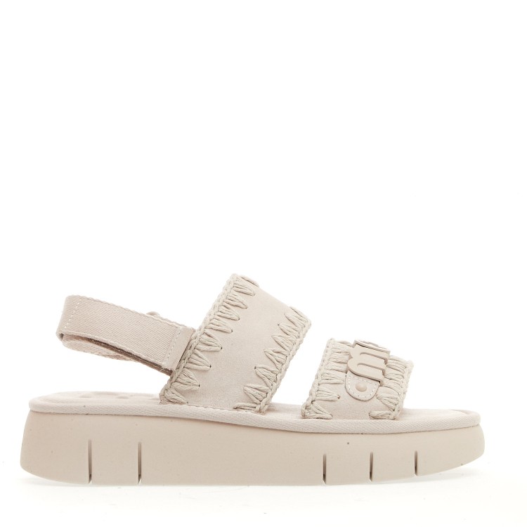 Shop Mou Wedge With Two Bands In Chalk Suede In Neutrals