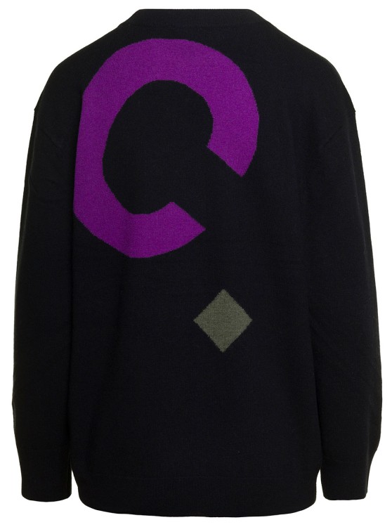 Shop Apc Black Crewneck Sweater With All-over Multicolor Logo In Wool