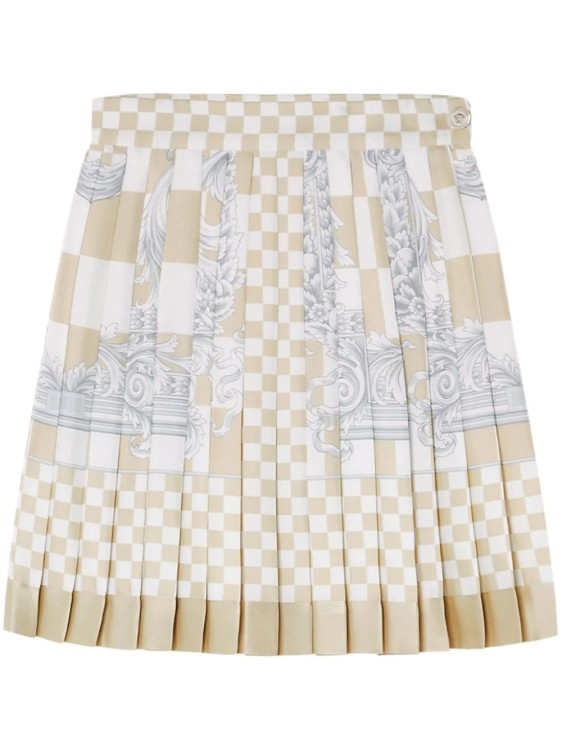 Shop Versace Multicolored Barocco Checkerboard Print Mini Skirt