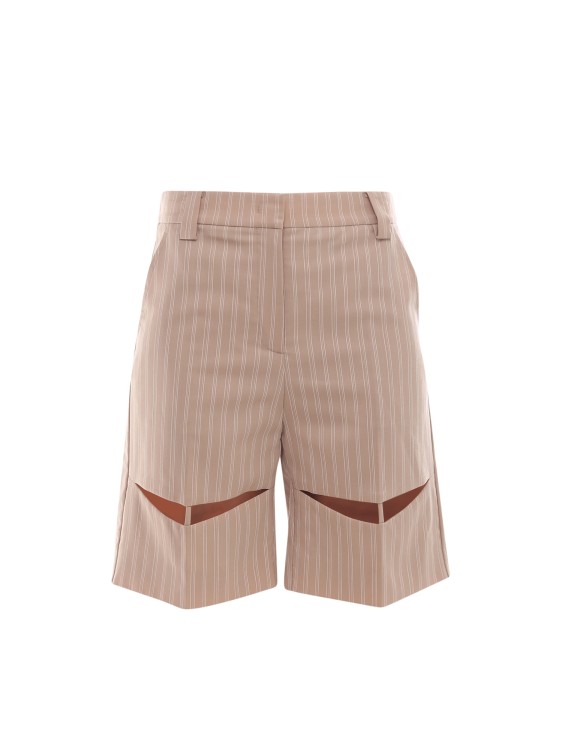 Krizia Wool Blend Bermuda Shorts With Striped Motif In Brown
