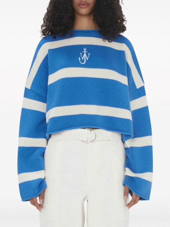 Shop Jw Anderson Multicolored Logo-striped Sweater In Blue