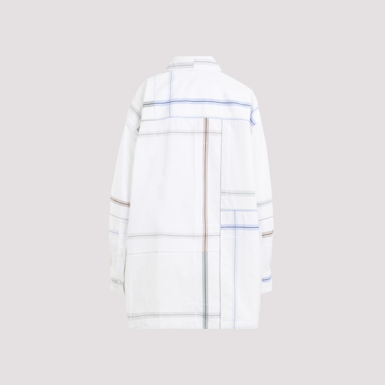 Shop Bottega Veneta Check White Blue Green Cotton Shirt