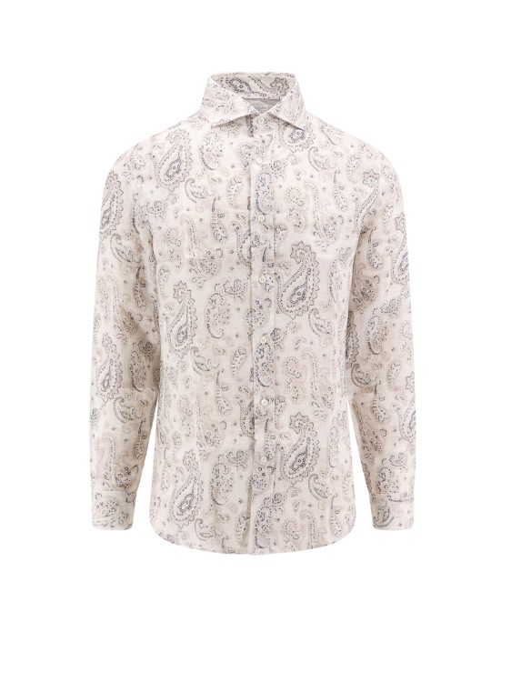 Shop Brunello Cucinelli Linen Shirt With Paisley Motif In White