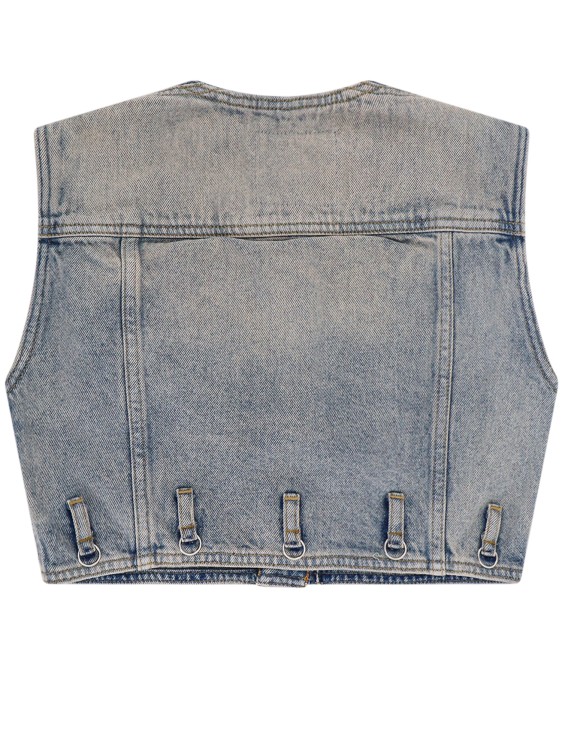 Shop Courrèges Denim Vest With Embroidered Logo On The Bottom In Blue