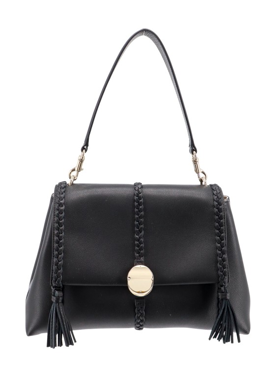 Chloé Penelope Braided Textured-leather Shoulder Bag In Black