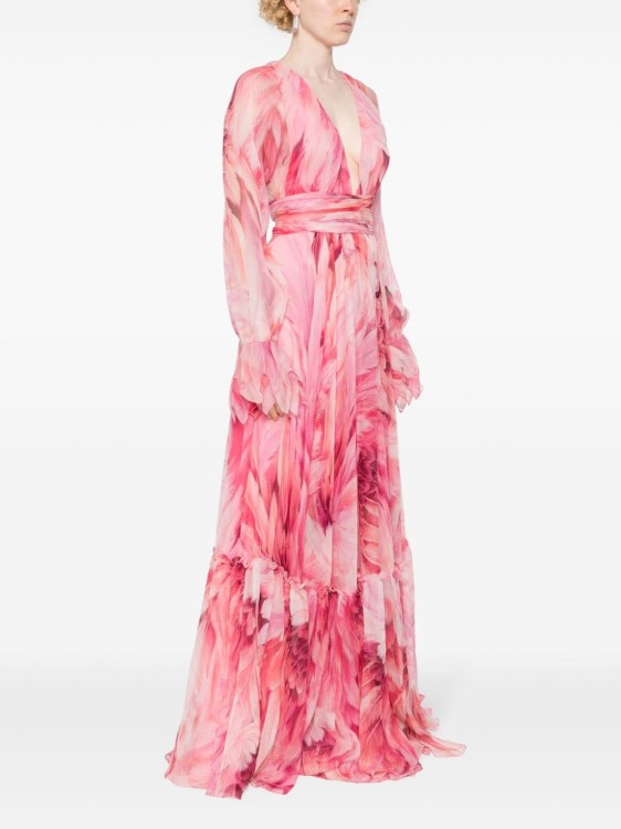 Shop Roberto Cavalli Plumage Print Long Dress In Pink