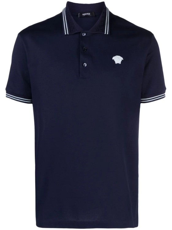Shop Versace Medusa Polo Shirt Navy Blue/white In Black