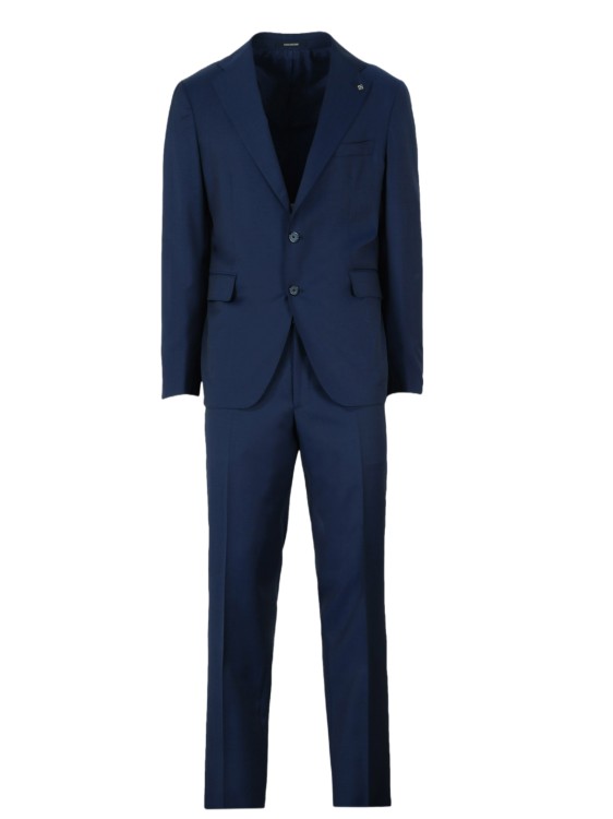 Shop Tagliatore Stretch Cotton Tailored Suit In Blue