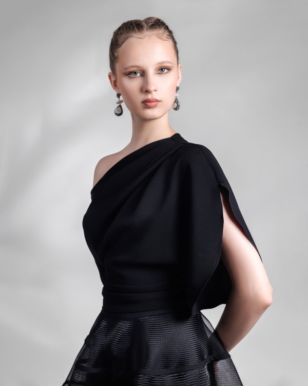 Shop Gemy Maalouf Draped Top With Cage-like Skirt Set - Sets In Black