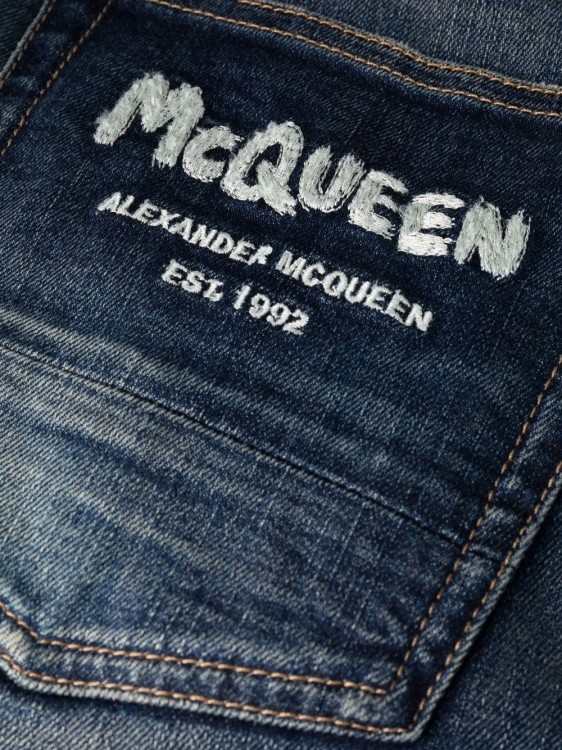 Shop Alexander Mcqueen Blue Cotton Graffiti Denim Jeans In Grey