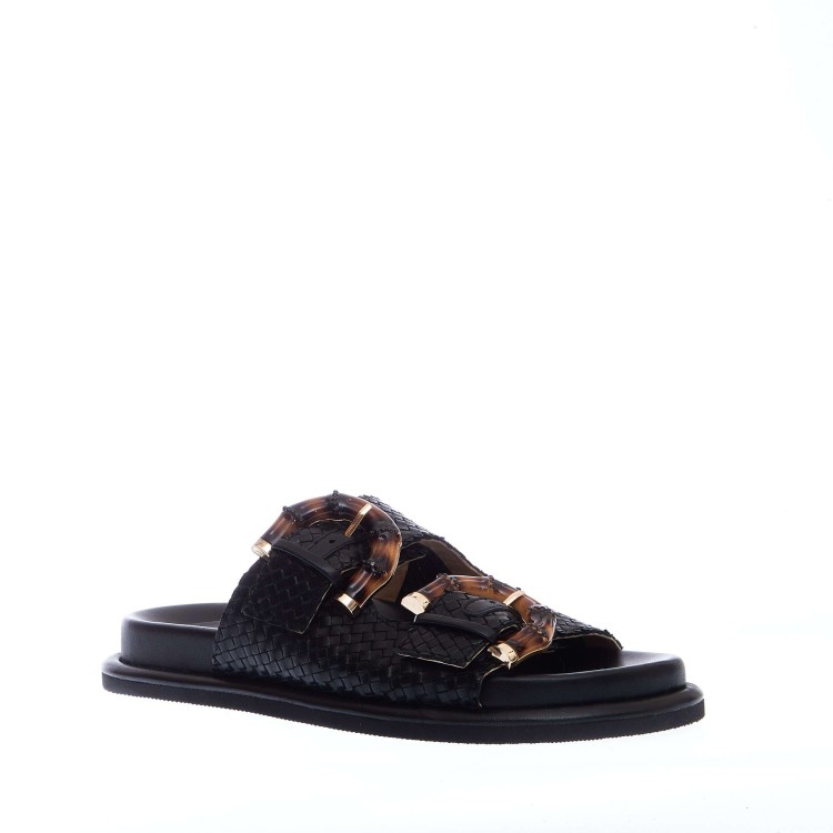 Shop Emanuélle Vee Two-strap Black Weave Sandals