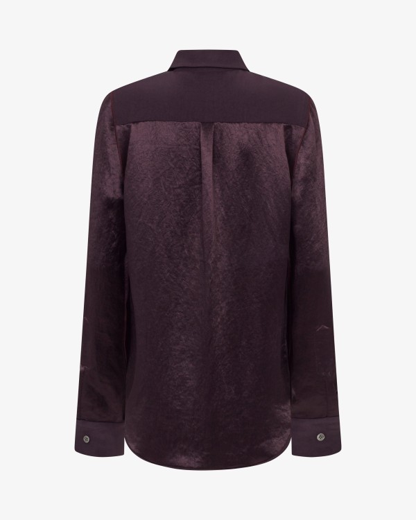 Shop Serena Bute Satin Inside Out Shirt - Maroon In Burgundy