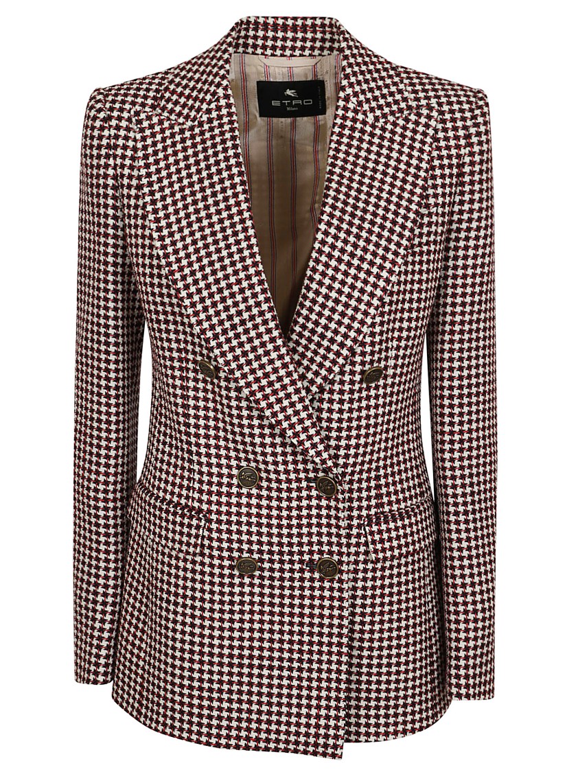 Etro Structured Houndstooth Jacket With Button Detailing In Brown